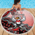 Personalized Sydney Swans Football Mascot Beach Blanket Aboriginal Dot Art Style Vibrant Indigenous Pattern Design