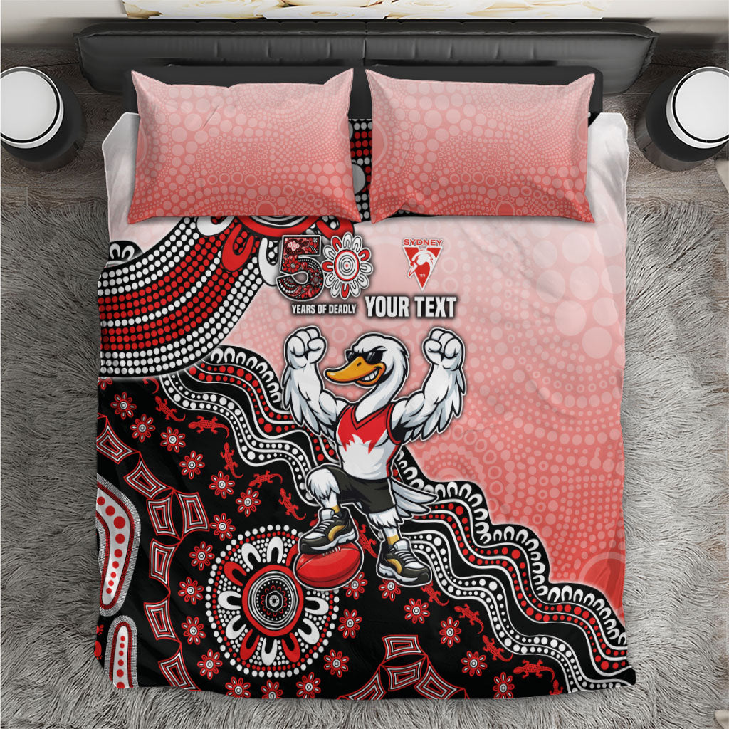 Personalized Sydney Swans Football Mascot Bedding Set Aboriginal Dot Art Style Vibrant Indigenous Pattern Design