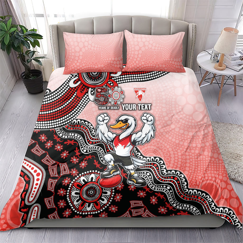 Personalized Sydney Swans Football Mascot Bedding Set Aboriginal Dot Art Style Vibrant Indigenous Pattern Design