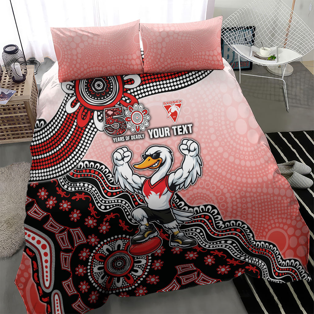 Personalized Sydney Swans Football Mascot Bedding Set Aboriginal Dot Art Style Vibrant Indigenous Pattern Design