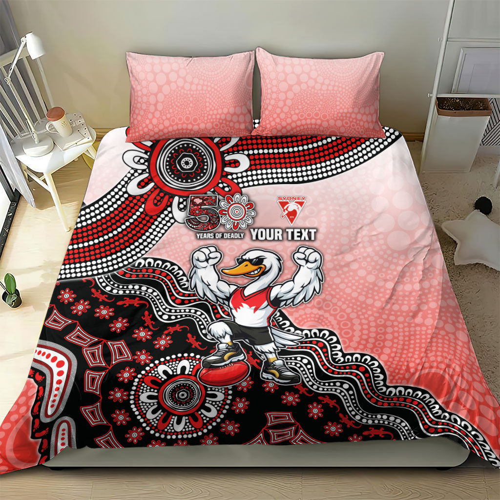 Personalized Sydney Swans Football Mascot Bedding Set Aboriginal Dot Art Style Vibrant Indigenous Pattern Design
