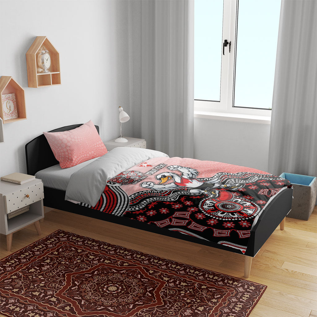 Personalized Sydney Swans Football Mascot Bedding Set Aboriginal Dot Art Style Vibrant Indigenous Pattern Design