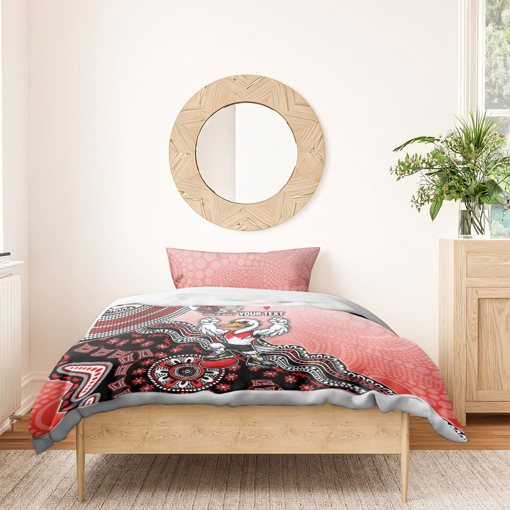 Personalized Sydney Swans Football Mascot Bedding Set Aboriginal Dot Art Style Vibrant Indigenous Pattern Design