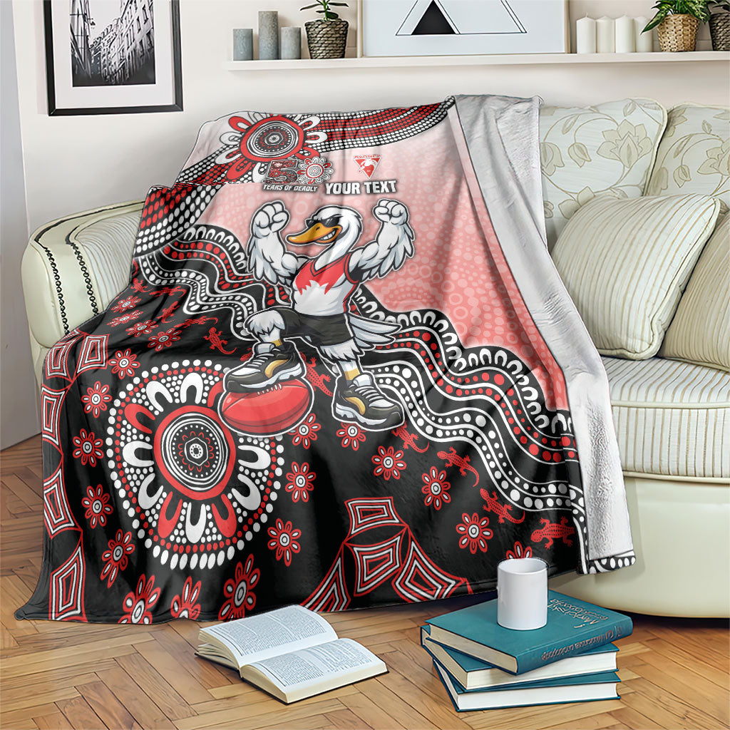 Personalized Sydney Swans Football Mascot Blanket Aboriginal Dot Art Style Vibrant Indigenous Pattern Design