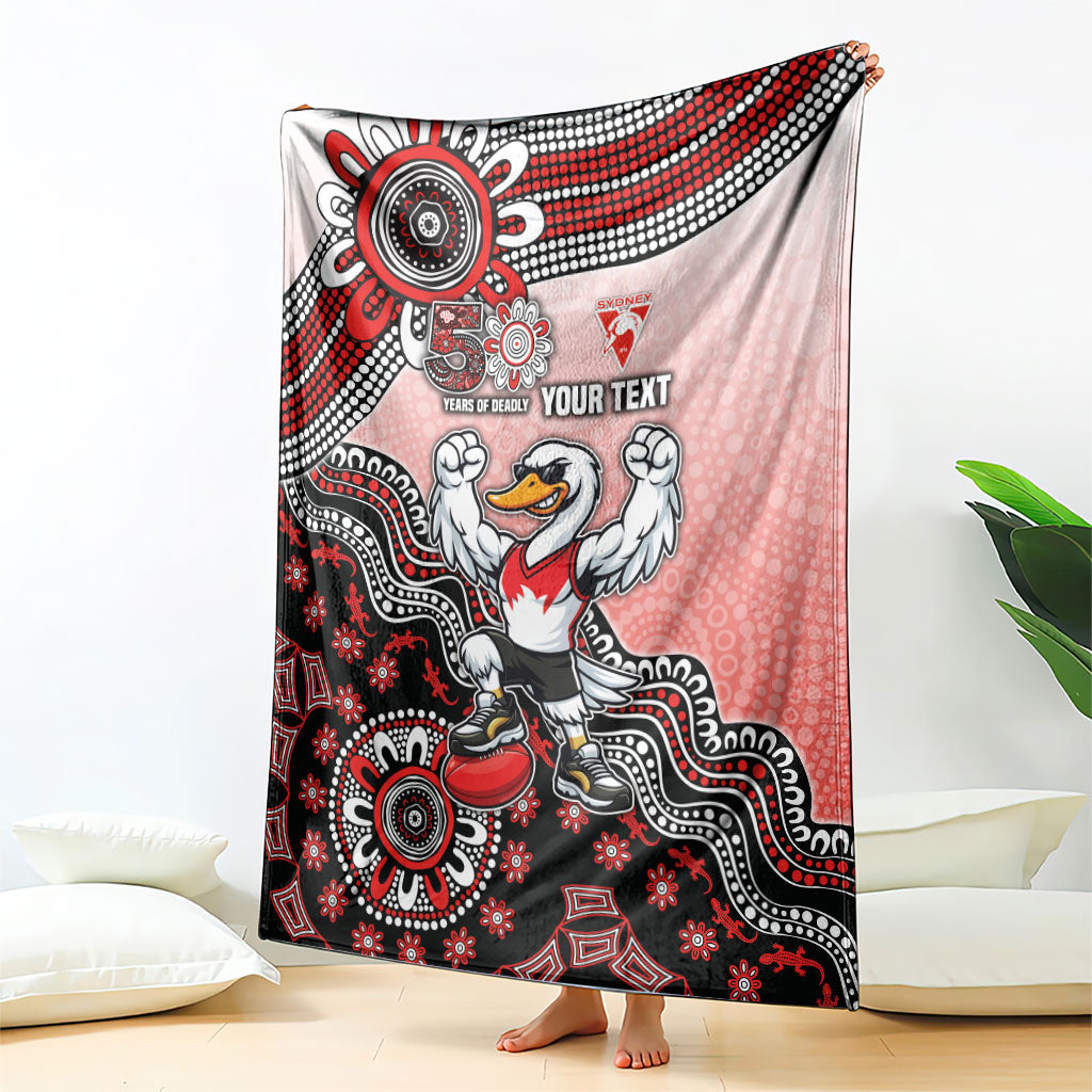 Personalized Sydney Swans Football Mascot Blanket Aboriginal Dot Art Style Vibrant Indigenous Pattern Design