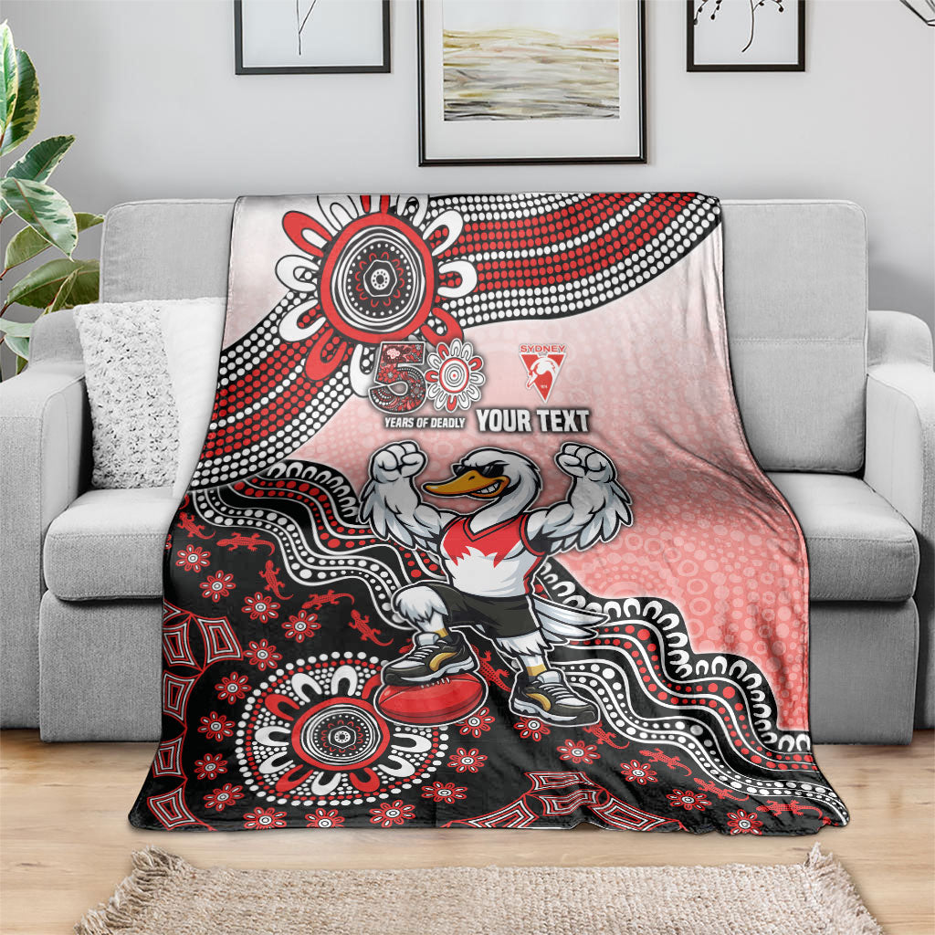 Personalized Sydney Swans Football Mascot Blanket Aboriginal Dot Art Style Vibrant Indigenous Pattern Design