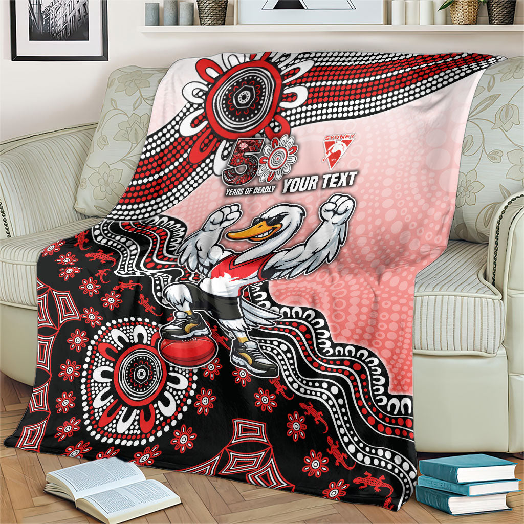 Personalized Sydney Swans Football Mascot Blanket Aboriginal Dot Art Style Vibrant Indigenous Pattern Design