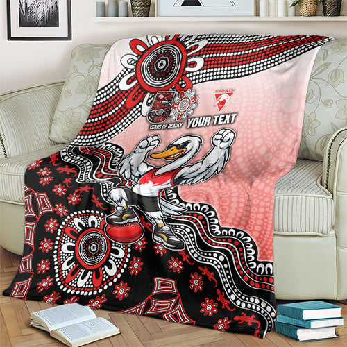 Personalized Sydney Swans Football Mascot Blanket Aboriginal Dot Art Style Vibrant Indigenous Pattern Design