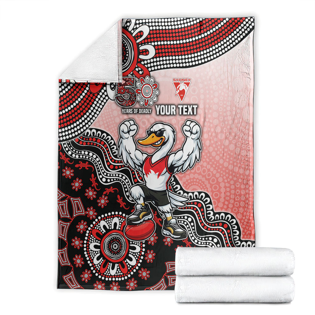 Personalized Sydney Swans Football Mascot Blanket Aboriginal Dot Art Style Vibrant Indigenous Pattern Design