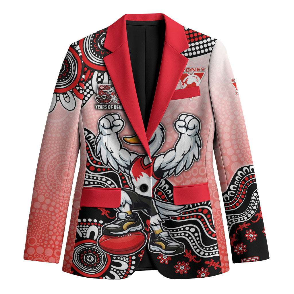 Personalized Sydney Swans Football Mascot Blazer Aboriginal Dot Art Style Vibrant Indigenous Pattern Design