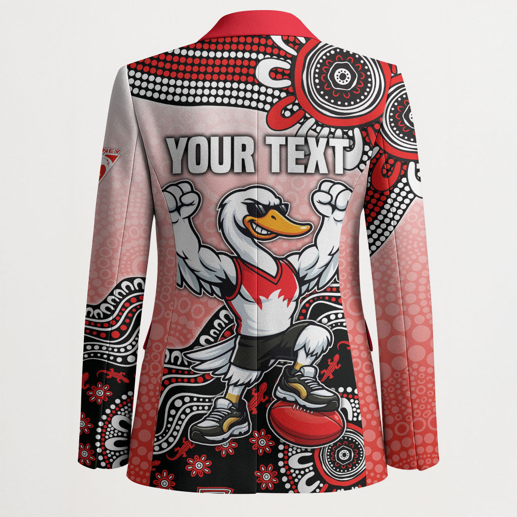 Personalized Sydney Swans Football Mascot Blazer Aboriginal Dot Art Style Vibrant Indigenous Pattern Design