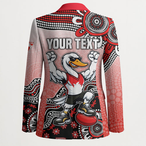 Personalized Sydney Swans Football Mascot Blazer Aboriginal Dot Art Style Vibrant Indigenous Pattern Design