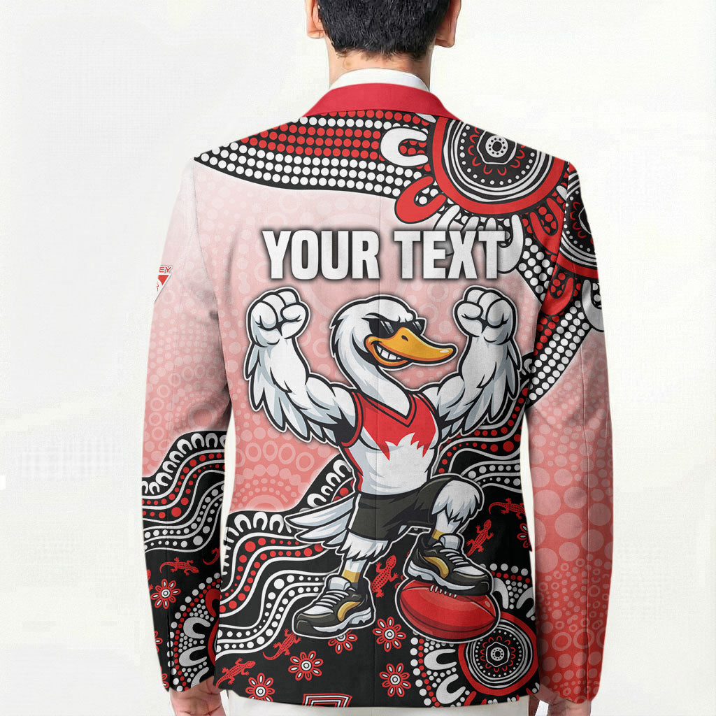 Personalized Sydney Swans Football Mascot Blazer Aboriginal Dot Art Style Vibrant Indigenous Pattern Design