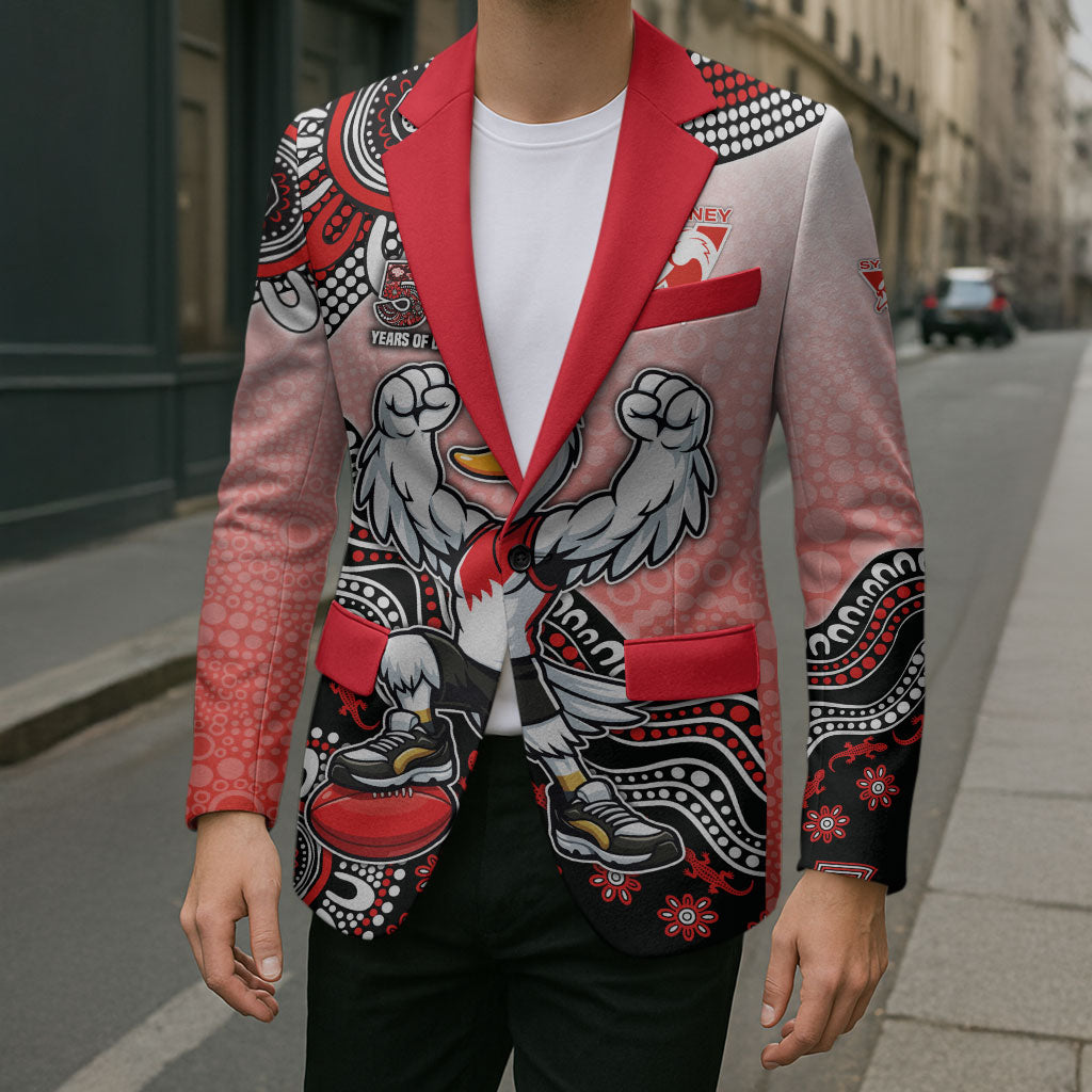 Personalized Sydney Swans Football Mascot Blazer Aboriginal Dot Art Style Vibrant Indigenous Pattern Design