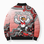 Personalized Sydney Swans Football Mascot Bomber Puffer Jacket Aboriginal Dot Art Style Vibrant Indigenous Pattern Design