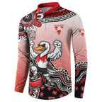 Personalized Sydney Swans Football Mascot Button Sweatshirt Aboriginal Dot Art Style Vibrant Indigenous Pattern Design