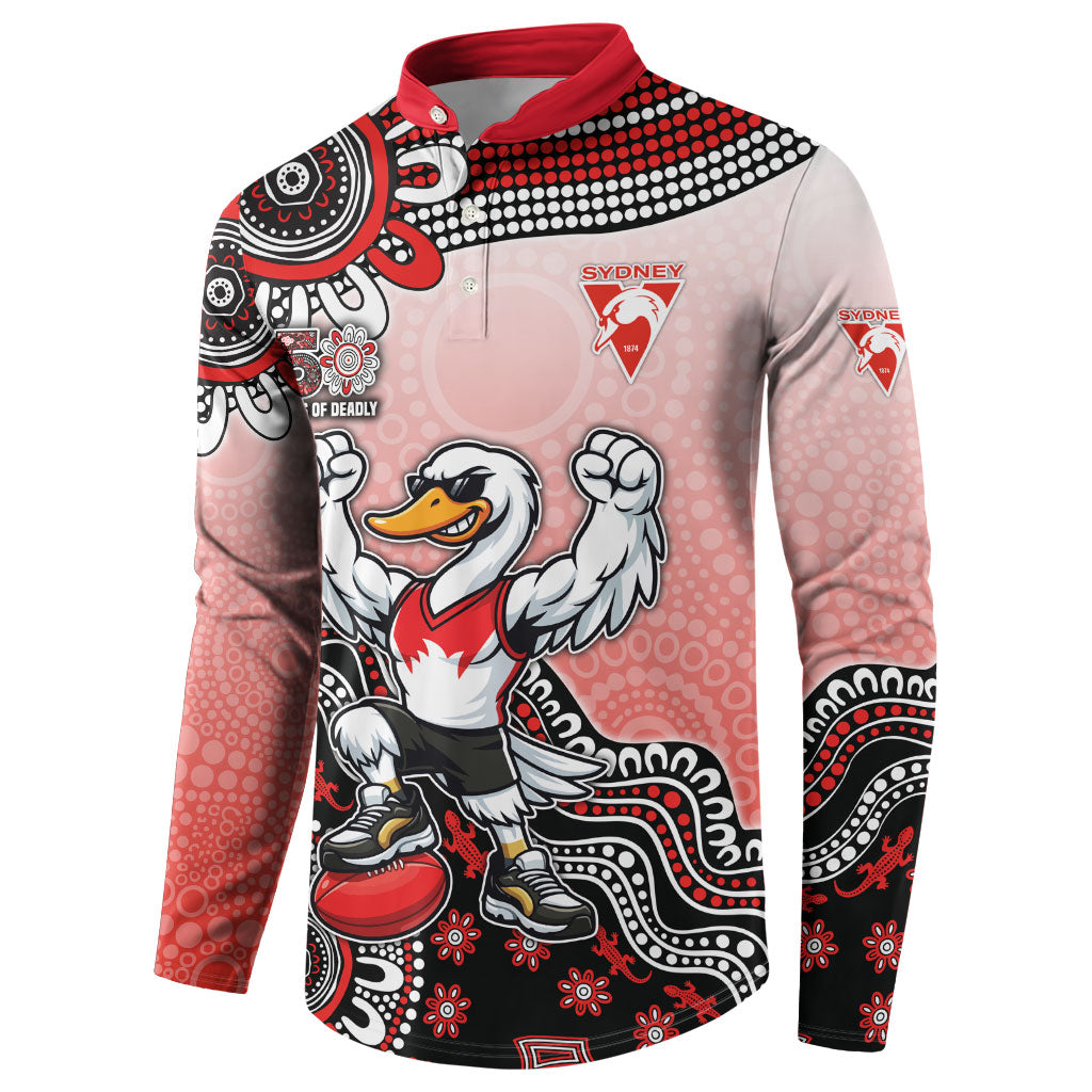 Personalized Sydney Swans Football Mascot Button Sweatshirt Aboriginal Dot Art Style Vibrant Indigenous Pattern Design