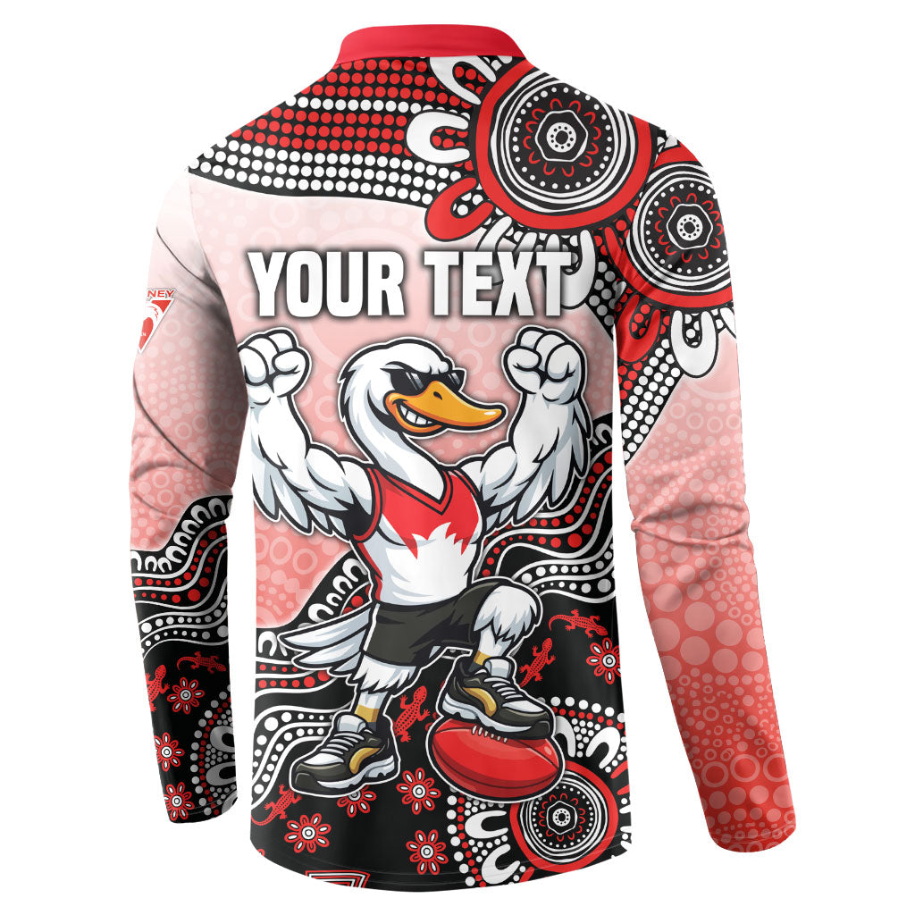 Personalized Sydney Swans Football Mascot Button Sweatshirt Aboriginal Dot Art Style Vibrant Indigenous Pattern Design