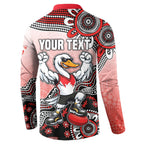 Personalized Sydney Swans Football Mascot Button Sweatshirt Aboriginal Dot Art Style Vibrant Indigenous Pattern Design