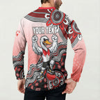Personalized Sydney Swans Football Mascot Button Sweatshirt Aboriginal Dot Art Style Vibrant Indigenous Pattern Design