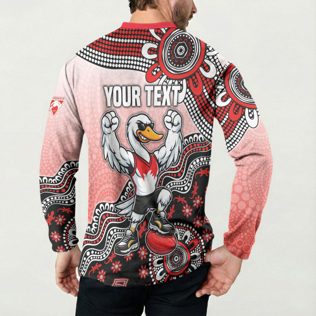 Personalized Sydney Swans Football Mascot Button Sweatshirt Aboriginal Dot Art Style Vibrant Indigenous Pattern Design