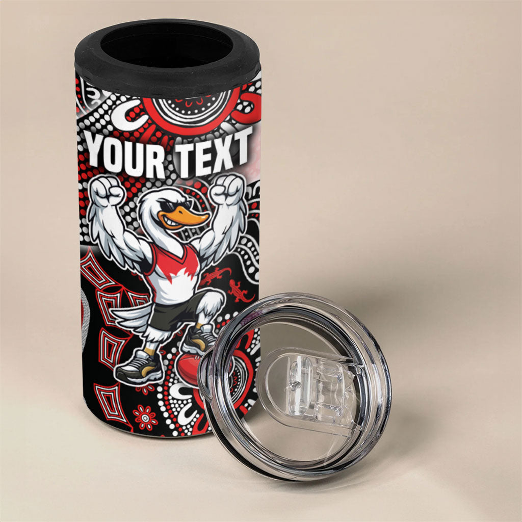 Personalized Sydney Swans Football Mascot 4 in 1 Can Cooler Tumbler Aboriginal Dot Art Style Vibrant Indigenous Pattern Design