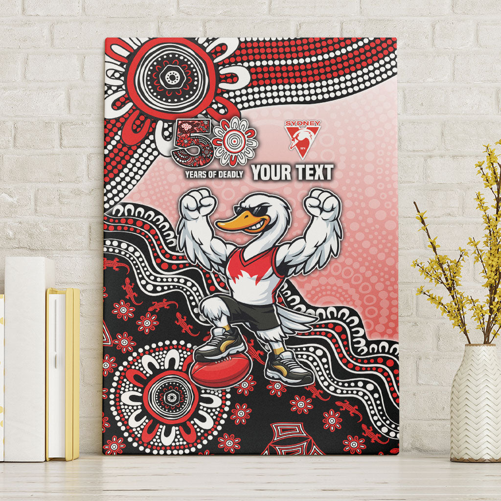 Personalized Sydney Swans Football Mascot Canvas Wall Art Aboriginal Dot Art Style Vibrant Indigenous Pattern Design