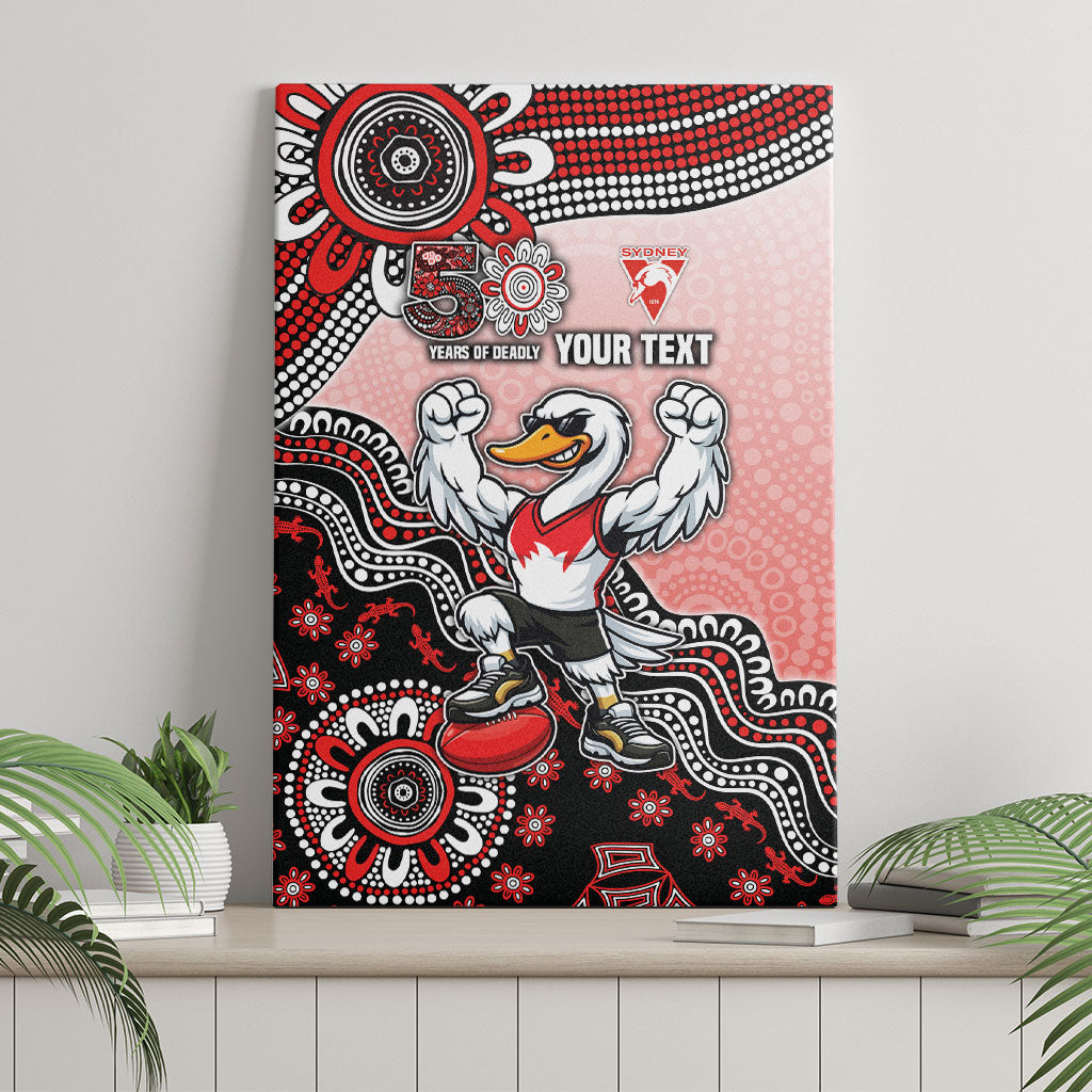 Personalized Sydney Swans Football Mascot Canvas Wall Art Aboriginal Dot Art Style Vibrant Indigenous Pattern Design