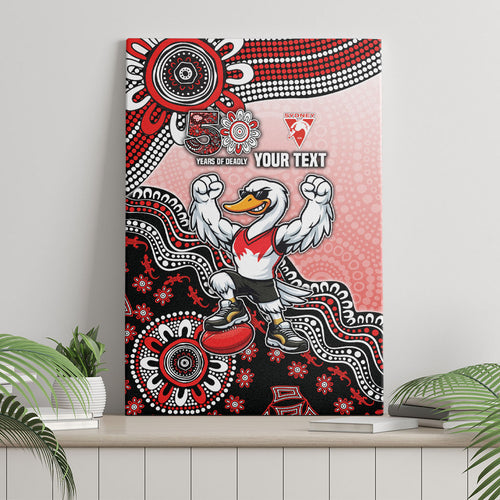 Personalized Sydney Swans Football Mascot Canvas Wall Art Aboriginal Dot Art Style Vibrant Indigenous Pattern Design