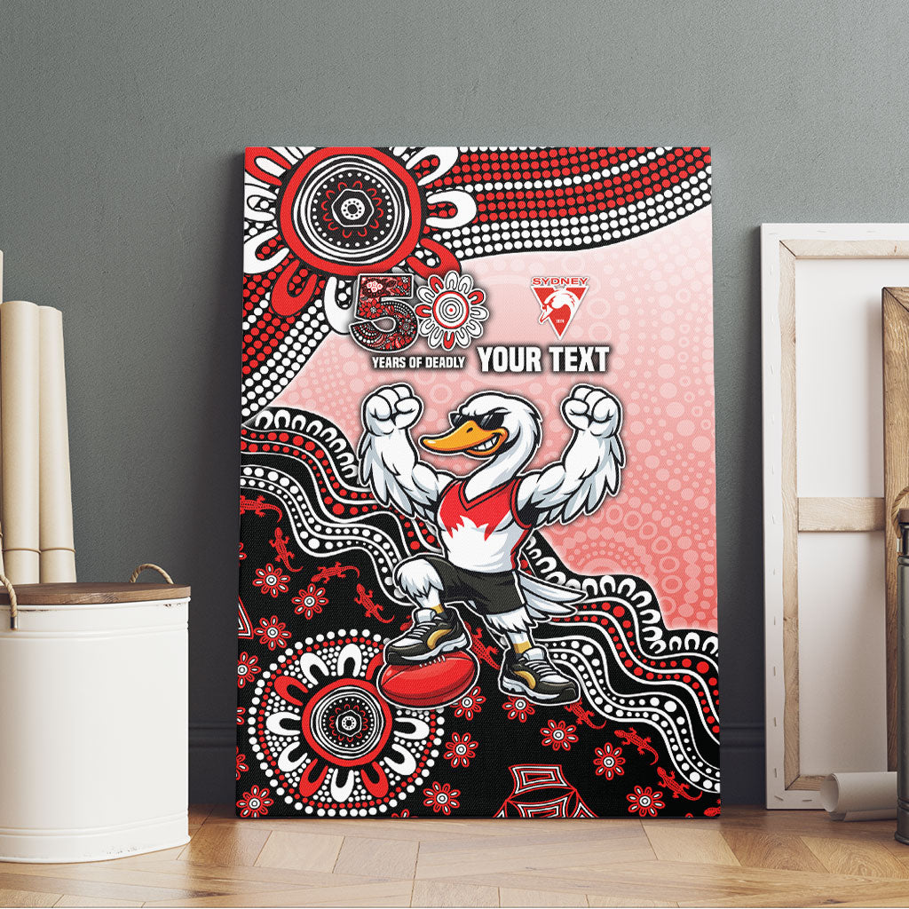 Personalized Sydney Swans Football Mascot Canvas Wall Art Aboriginal Dot Art Style Vibrant Indigenous Pattern Design