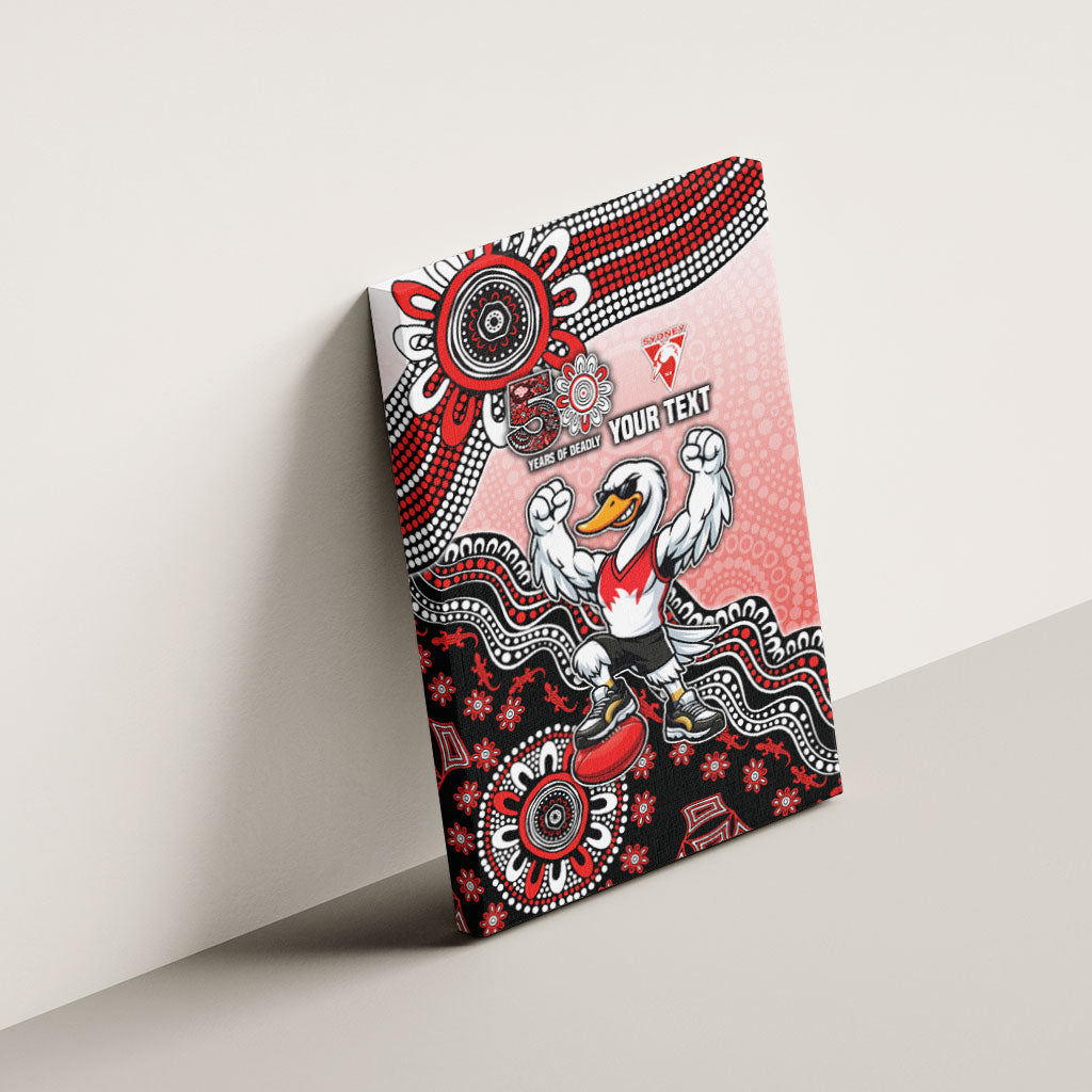 Personalized Sydney Swans Football Mascot Canvas Wall Art Aboriginal Dot Art Style Vibrant Indigenous Pattern Design