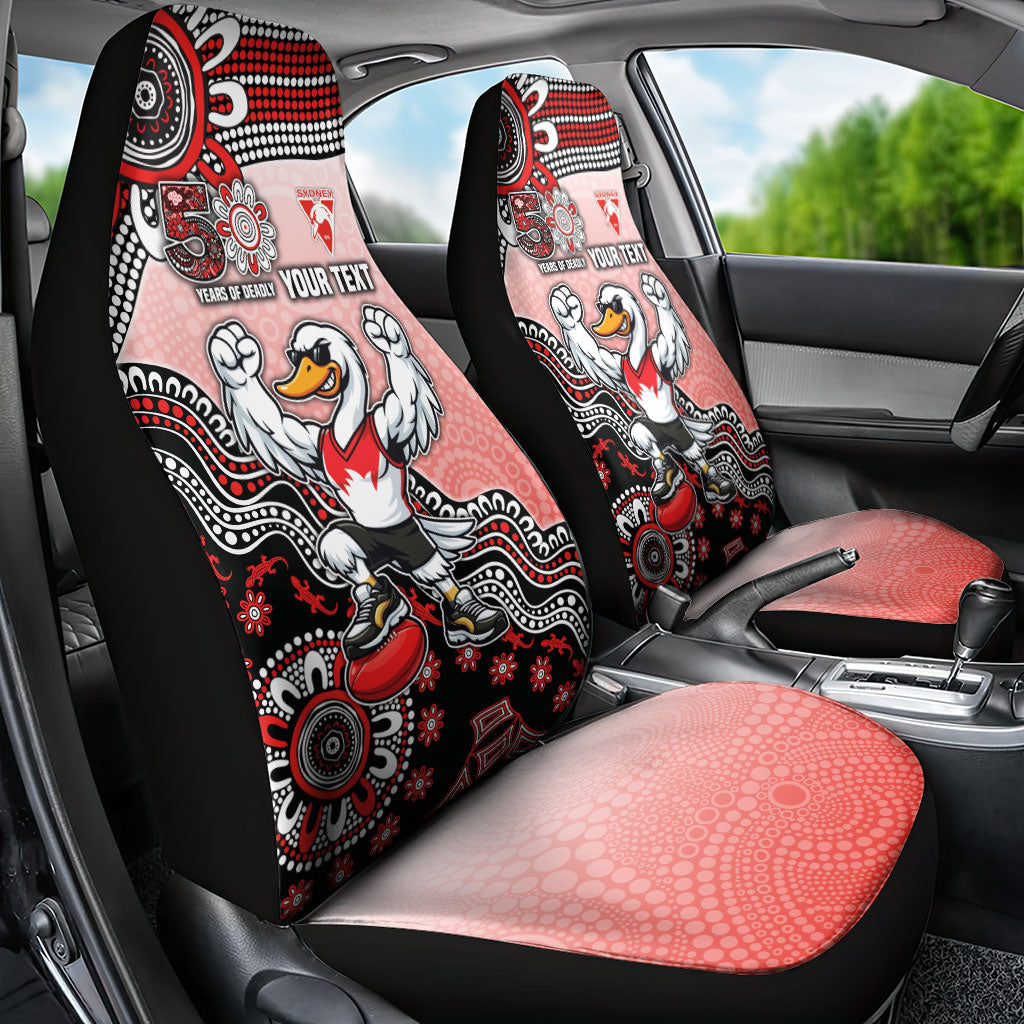 Personalized Sydney Swans Football Mascot Car Seat Cover Aboriginal Dot Art Style Vibrant Indigenous Pattern Design