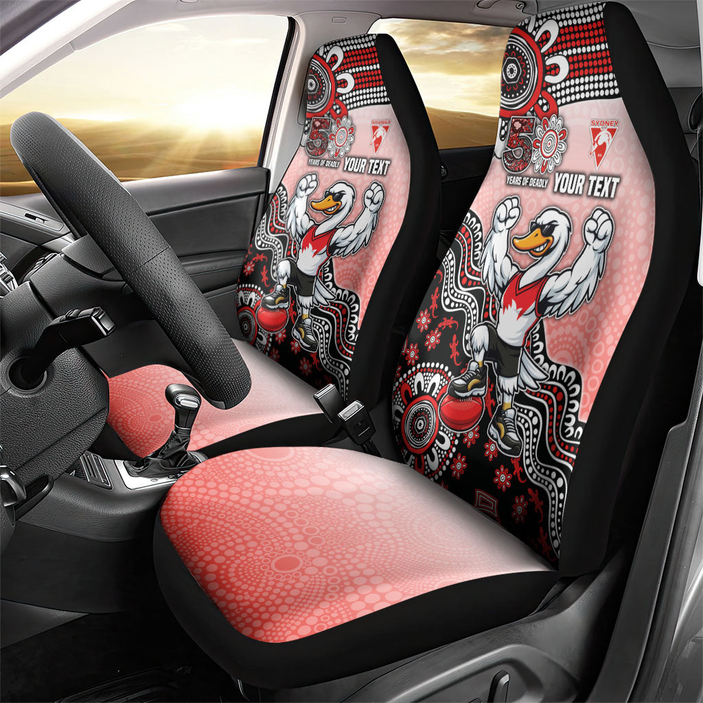 Personalized Sydney Swans Football Mascot Car Seat Cover Aboriginal Dot Art Style Vibrant Indigenous Pattern Design