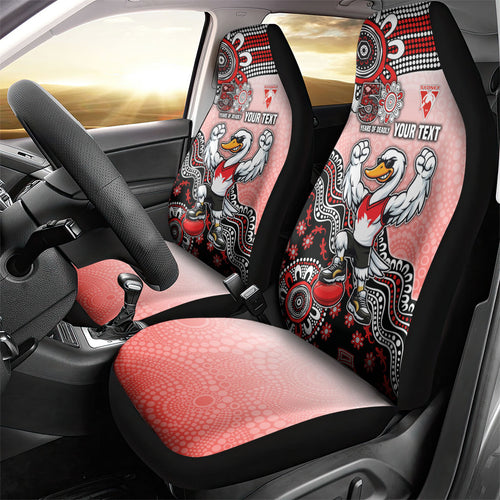 Personalized Sydney Swans Football Mascot Car Seat Cover Aboriginal Dot Art Style Vibrant Indigenous Pattern Design
