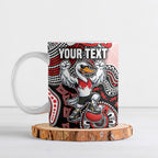 Personalized Sydney Swans Football Mascot Ceramic Mug Aboriginal Dot Art Style Vibrant Indigenous Pattern Design