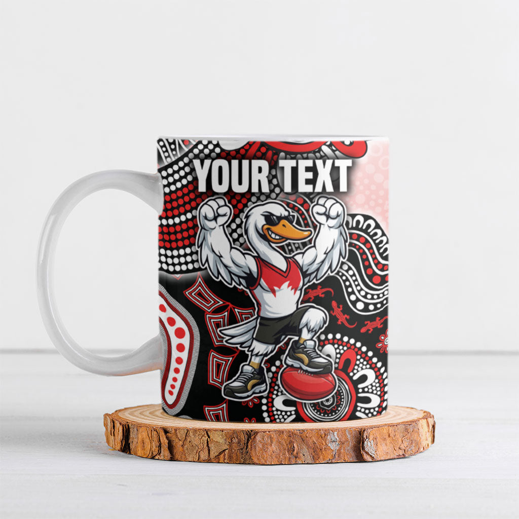 Personalized Sydney Swans Football Mascot Ceramic Mug Aboriginal Dot Art Style Vibrant Indigenous Pattern Design
