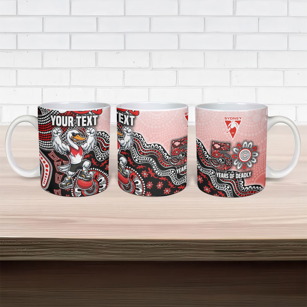 Personalized Sydney Swans Football Mascot Ceramic Mug Aboriginal Dot Art Style Vibrant Indigenous Pattern Design