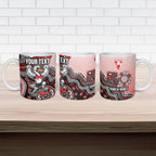 Personalized Sydney Swans Football Mascot Ceramic Mug Aboriginal Dot Art Style Vibrant Indigenous Pattern Design