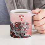 Personalized Sydney Swans Football Mascot Ceramic Mug Aboriginal Dot Art Style Vibrant Indigenous Pattern Design