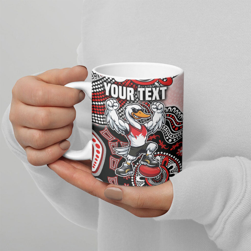Personalized Sydney Swans Football Mascot Ceramic Mug Aboriginal Dot Art Style Vibrant Indigenous Pattern Design