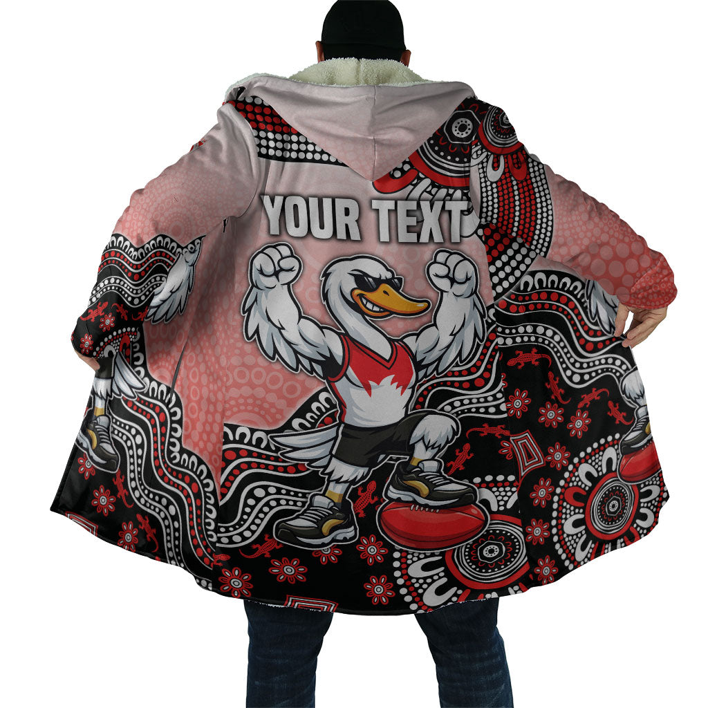 Personalized Sydney Swans Football Mascot Cloak Aboriginal Dot Art Style Vibrant Indigenous Pattern Design