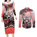 Personalized Sydney Swans Football Mascot Couples Matching Long Sleeve Bodycon Dress and Long Sleeve Button Shirt Aboriginal Dot Art Style Vibrant Indigenous Pattern Design