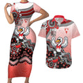 Personalized Sydney Swans Football Mascot Couples Matching Short Sleeve Bodycon Dress and Hawaiian Shirt Aboriginal Dot Art Style Vibrant Indigenous Pattern Design