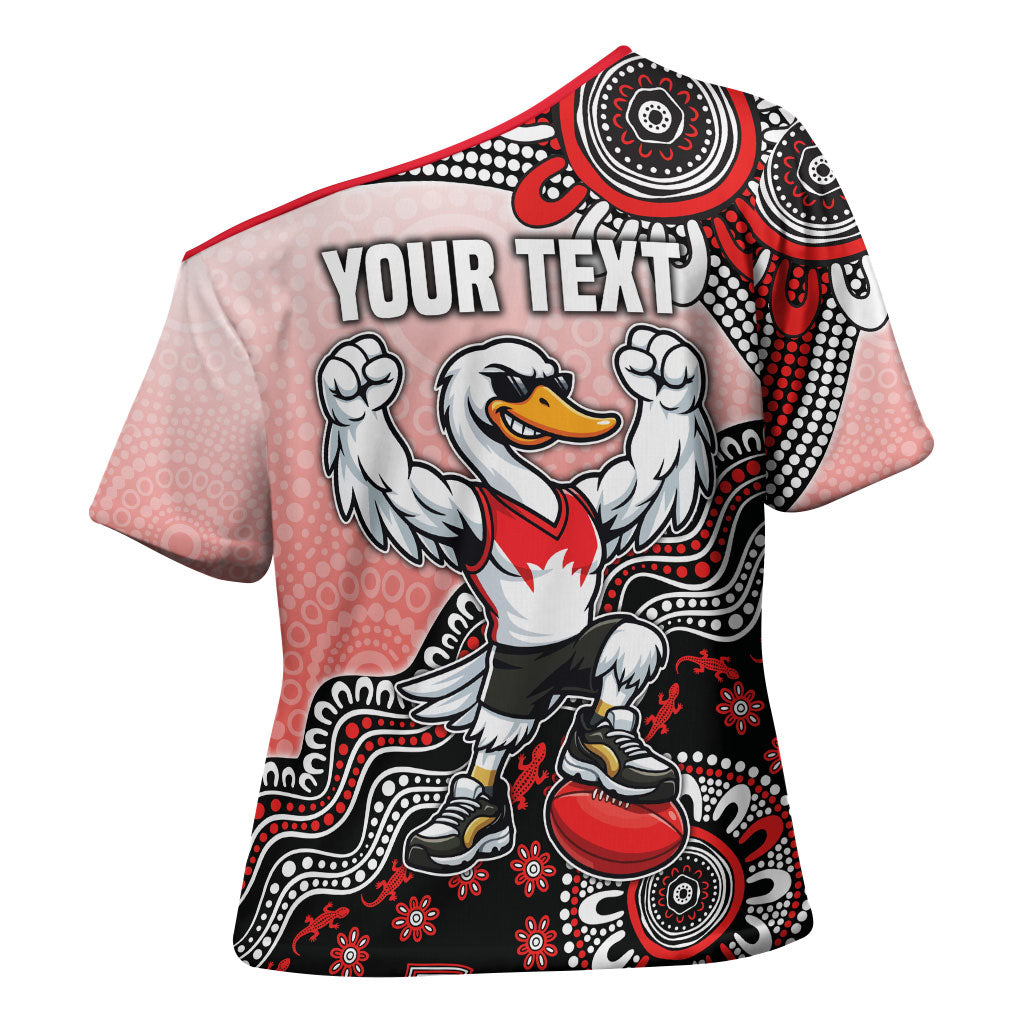 Personalized Sydney Swans Football Mascot Cross Shoulder Shirt Aboriginal Dot Art Style Vibrant Indigenous Pattern Design