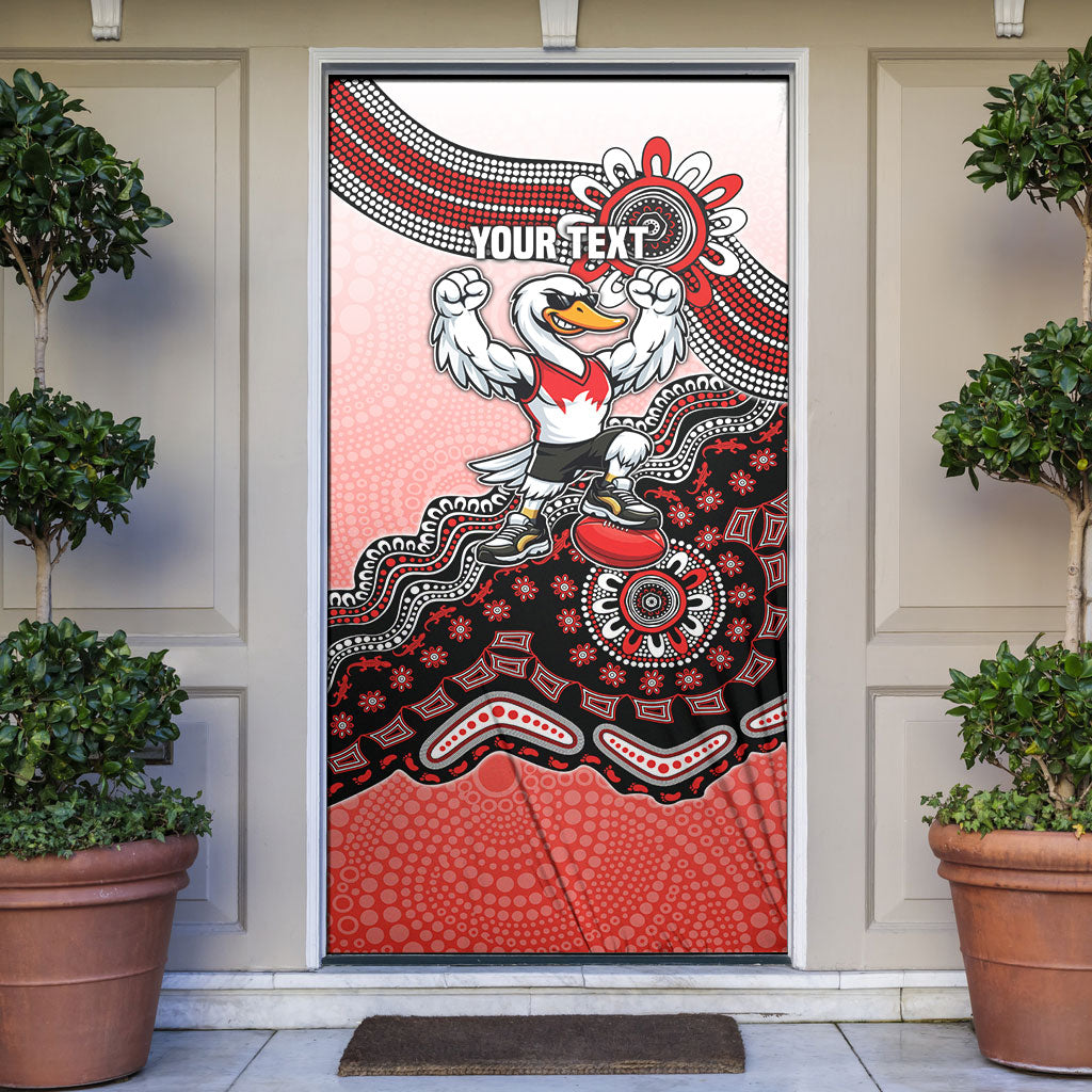 Personalized Sydney Swans Football Mascot Door Cover Aboriginal Dot Art Style Vibrant Indigenous Pattern Design