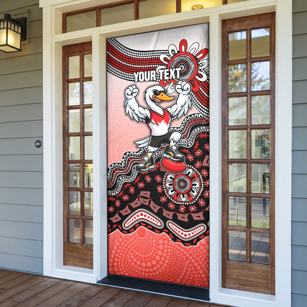 Personalized Sydney Swans Football Mascot Door Cover Aboriginal Dot Art Style Vibrant Indigenous Pattern Design