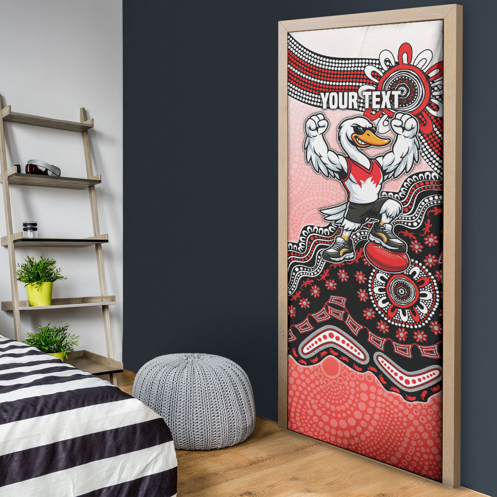 Personalized Sydney Swans Football Mascot Door Cover Aboriginal Dot Art Style Vibrant Indigenous Pattern Design