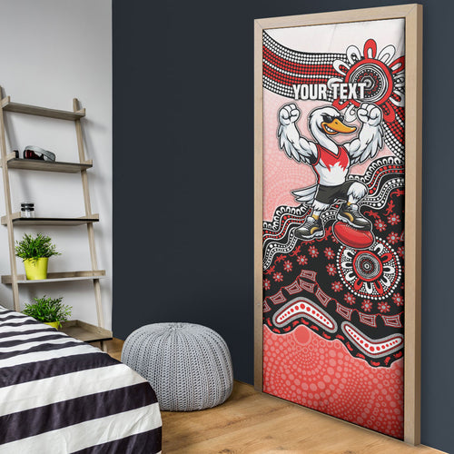 Personalized Sydney Swans Football Mascot Door Cover Aboriginal Dot Art Style Vibrant Indigenous Pattern Design