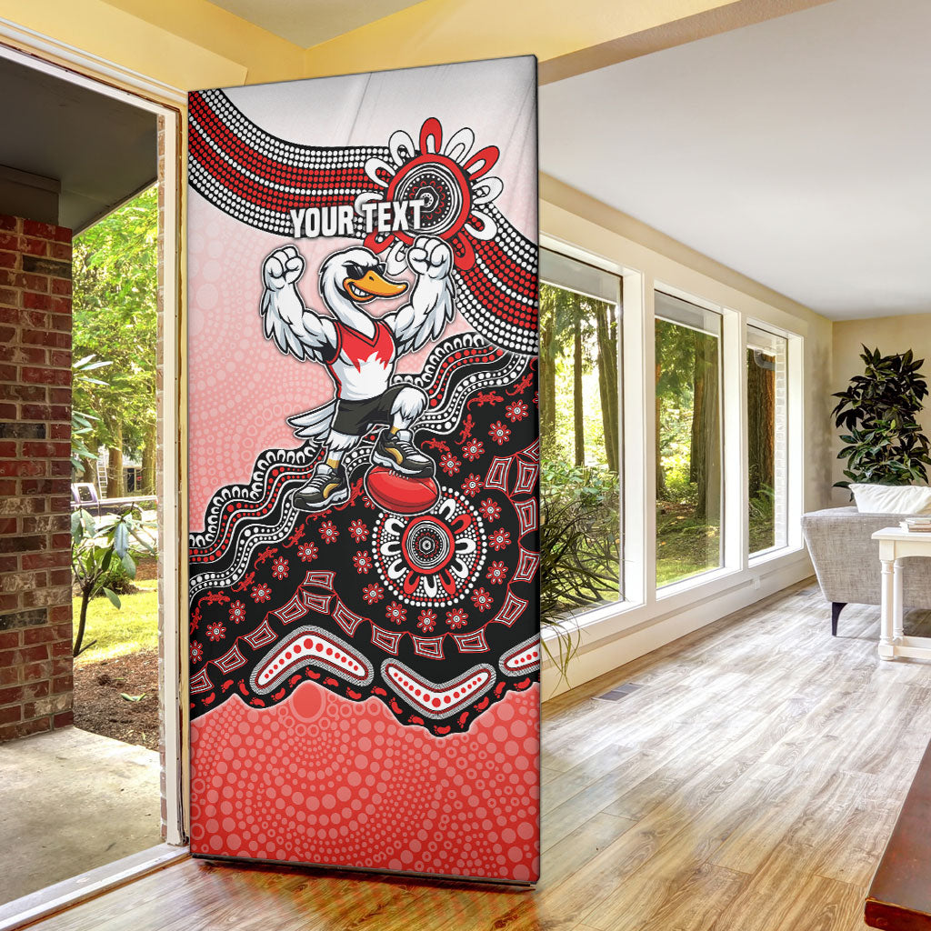 Personalized Sydney Swans Football Mascot Door Cover Aboriginal Dot Art Style Vibrant Indigenous Pattern Design