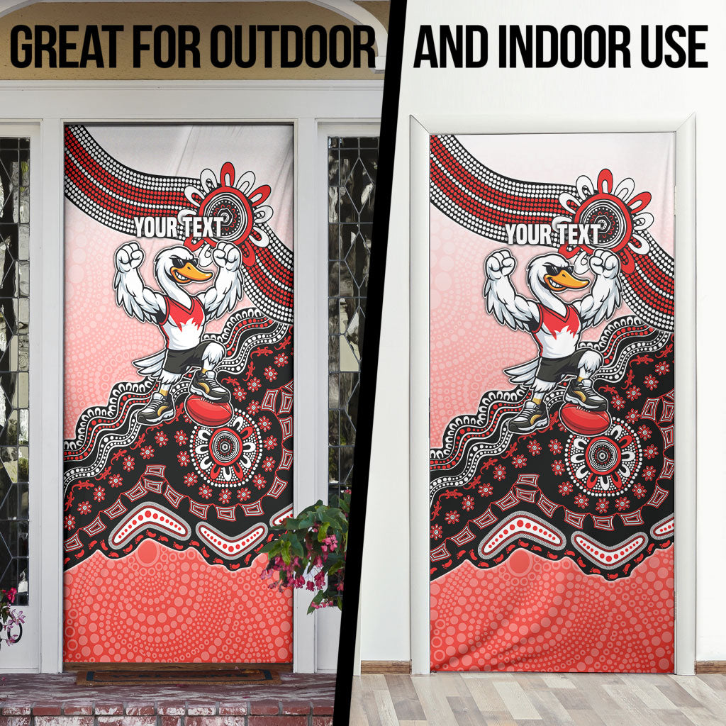 Personalized Sydney Swans Football Mascot Door Cover Aboriginal Dot Art Style Vibrant Indigenous Pattern Design